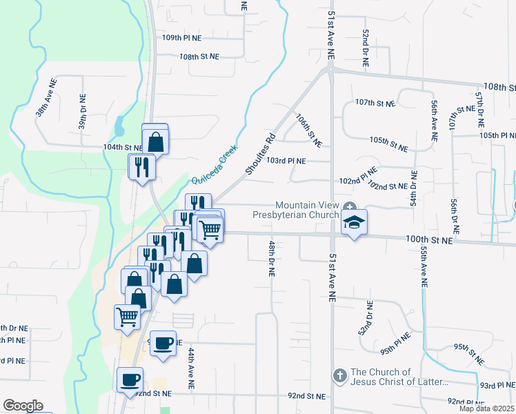 map of restaurants, bars, coffee shops, grocery stores, and more near 4702 101st Place Northeast in Marysville