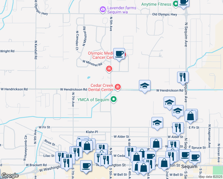 map of restaurants, bars, coffee shops, grocery stores, and more near 700 North 5th Avenue in Sequim