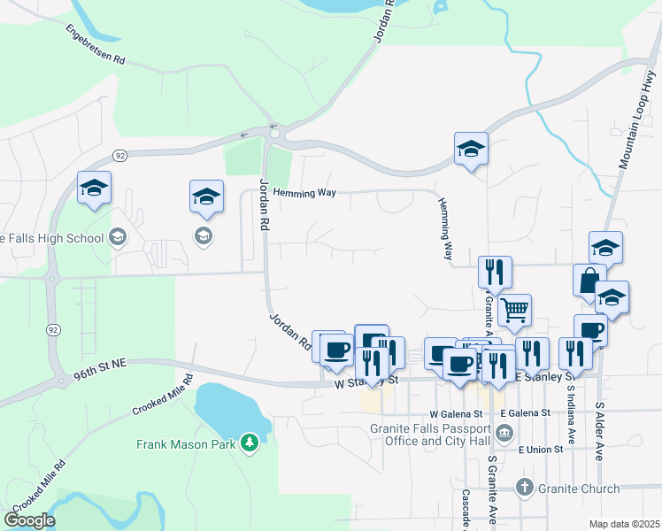 map of restaurants, bars, coffee shops, grocery stores, and more near 501 Dogwood Court in Granite Falls