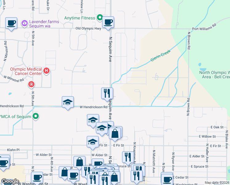 map of restaurants, bars, coffee shops, grocery stores, and more near 760 North Sequim Avenue in Sequim