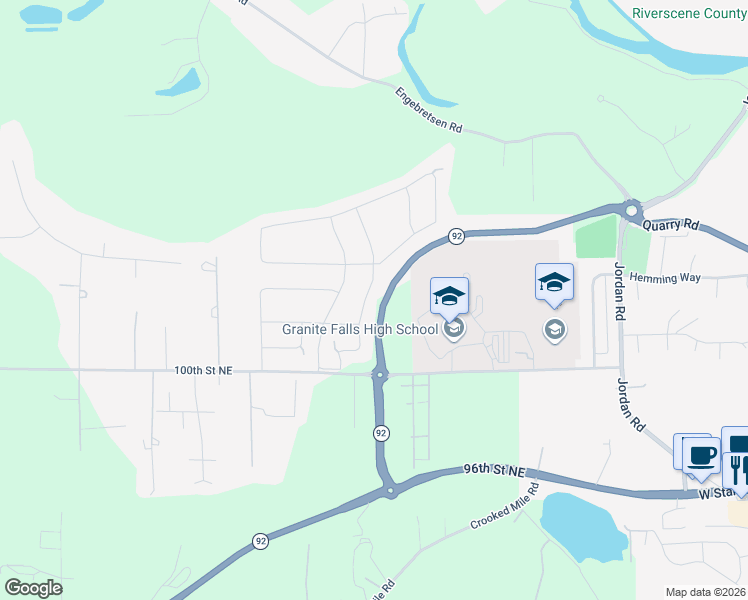 map of restaurants, bars, coffee shops, grocery stores, and more near 10203 Messner Avenue in Granite Falls