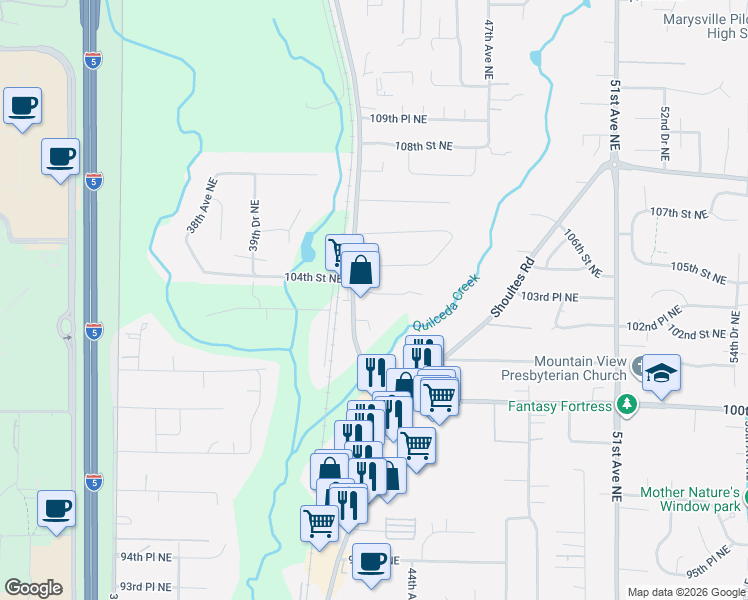 map of restaurants, bars, coffee shops, grocery stores, and more near 4308 103rd Place Northeast in Marysville