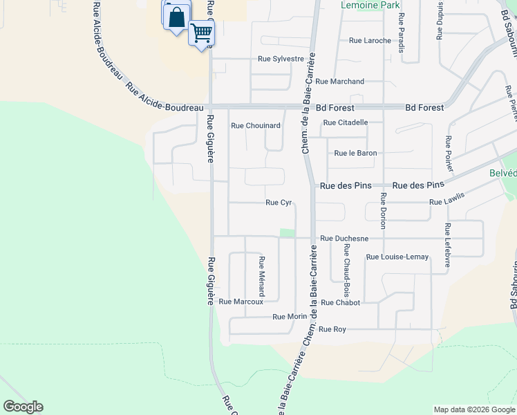 map of restaurants, bars, coffee shops, grocery stores, and more near 1933 Rue Cyr in Val-d'Or