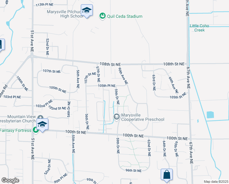 map of restaurants, bars, coffee shops, grocery stores, and more near 5827 105th Place Northeast in Marysville
