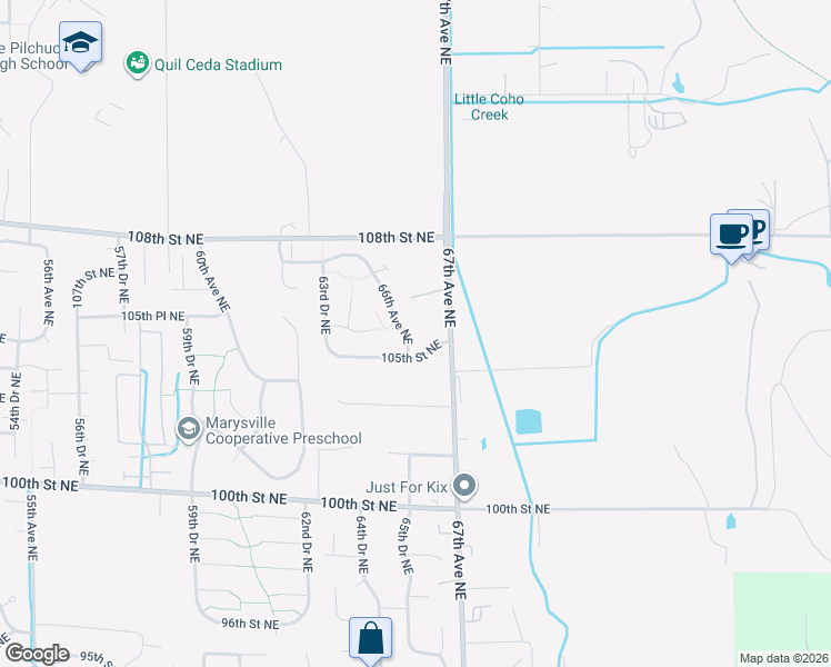 map of restaurants, bars, coffee shops, grocery stores, and more near 10511 66th Avenue Northeast in Marysville