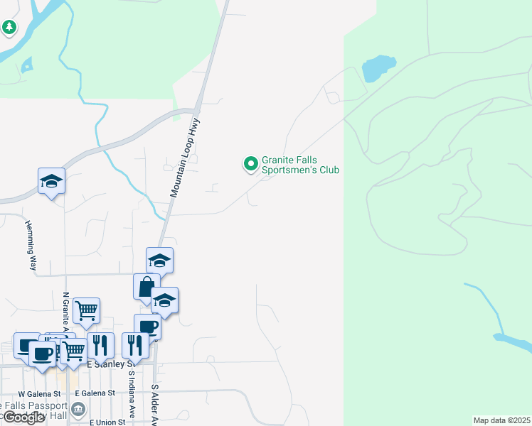 map of restaurants, bars, coffee shops, grocery stores, and more near 24418 North Gun Club Road in Granite Falls