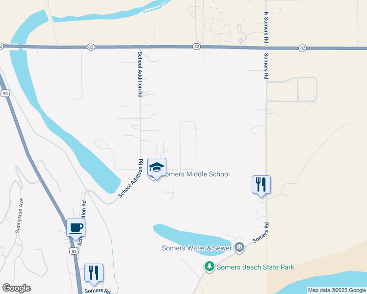 map of restaurants, bars, coffee shops, grocery stores, and more near 1083 Klondyke Loop in Somers