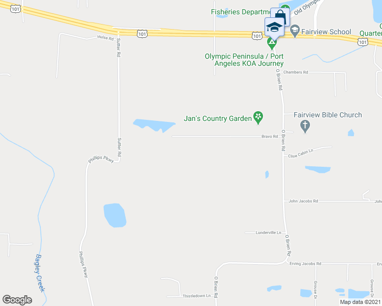 map of restaurants, bars, coffee shops, grocery stores, and more near 331 Bravo Road in Port Angeles