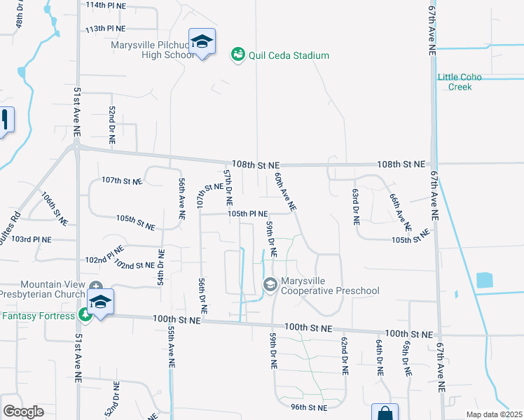 map of restaurants, bars, coffee shops, grocery stores, and more near 5827 105th Place Northeast in Marysville