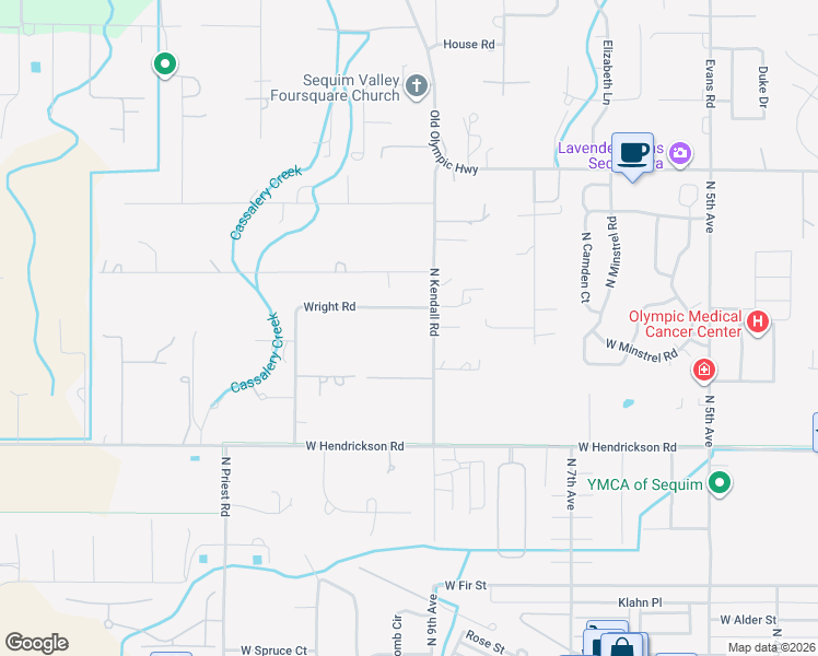 map of restaurants, bars, coffee shops, grocery stores, and more near 813 N Kendall Rd in Sequim