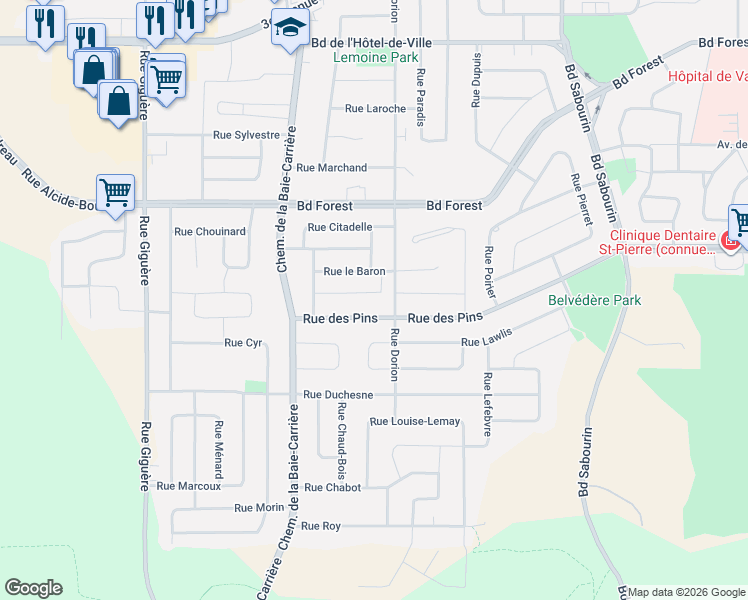 map of restaurants, bars, coffee shops, grocery stores, and more near 1717 Rue le Marquis in Val-d'Or