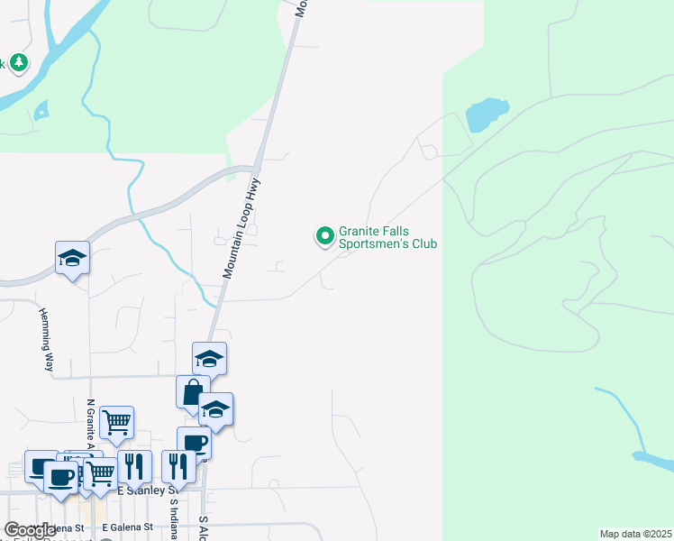 map of restaurants, bars, coffee shops, grocery stores, and more near 24418 North Gun Club Road in Granite Falls