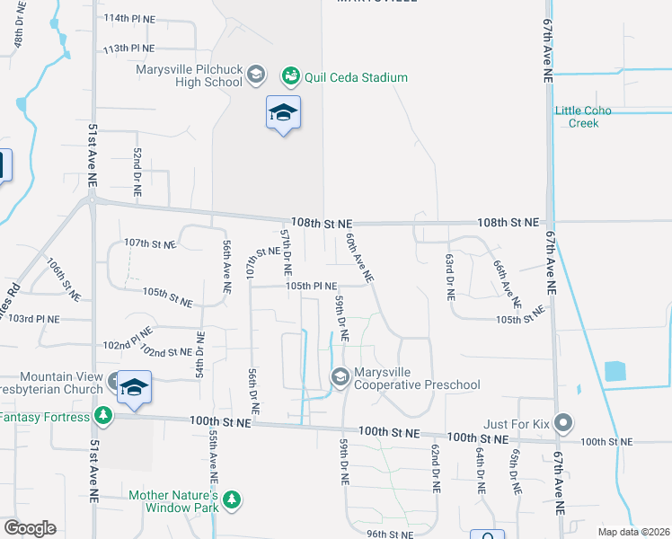 map of restaurants, bars, coffee shops, grocery stores, and more near 5827 105th Place Northeast in Marysville