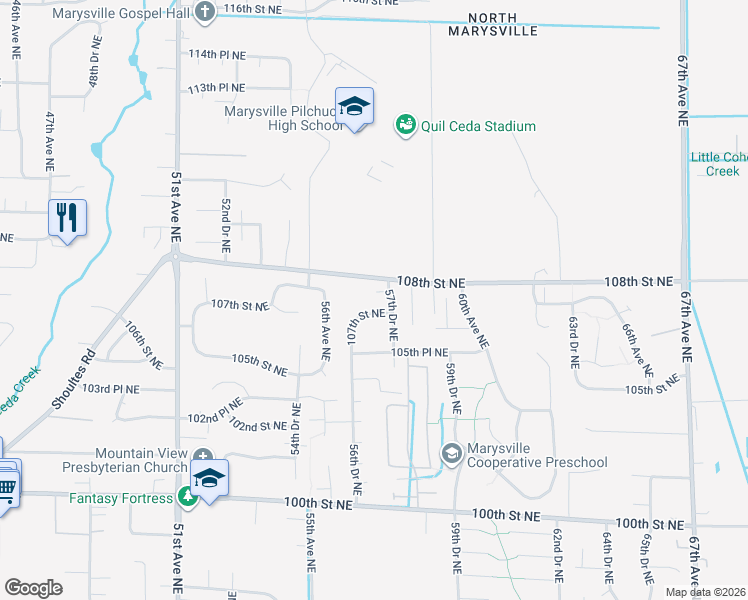 map of restaurants, bars, coffee shops, grocery stores, and more near 5624 107th Place Northeast in Marysville