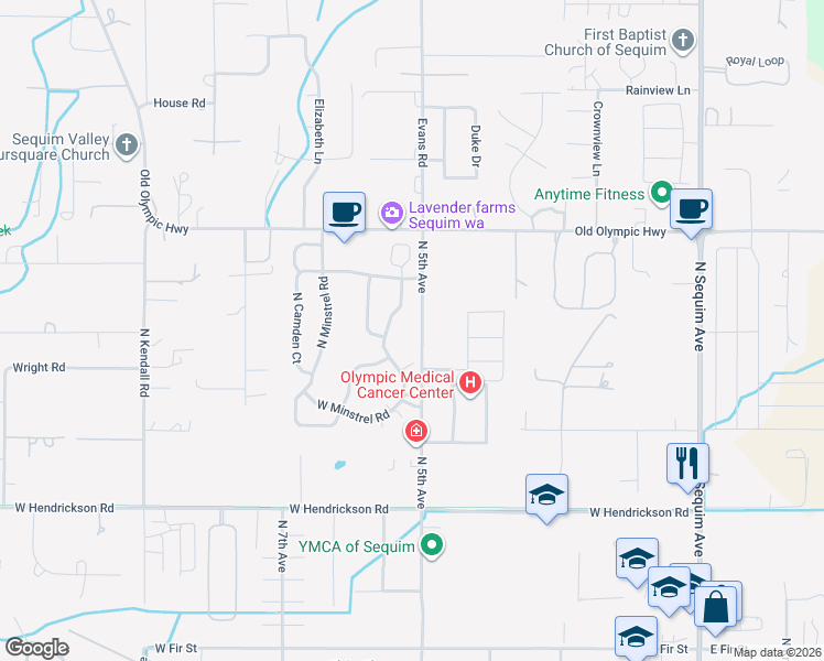 map of restaurants, bars, coffee shops, grocery stores, and more near 924 North Littlejohn Way in Sequim