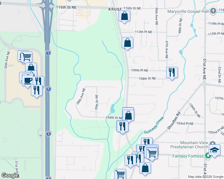 map of restaurants, bars, coffee shops, grocery stores, and more near 10617 41st Avenue Northeast in Marysville