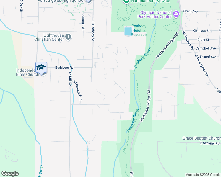 map of restaurants, bars, coffee shops, grocery stores, and more near 3616 Meadow Circle in Port Angeles