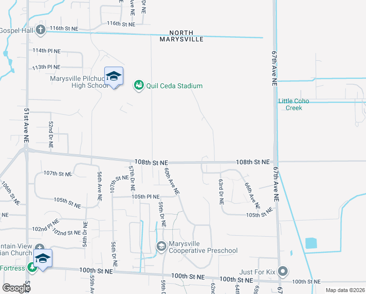 map of restaurants, bars, coffee shops, grocery stores, and more near 6209 108th Street Northeast in Marysville