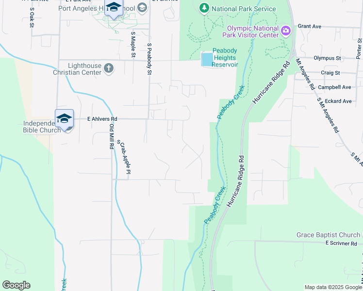 map of restaurants, bars, coffee shops, grocery stores, and more near 3616 Meadow Circle in Port Angeles