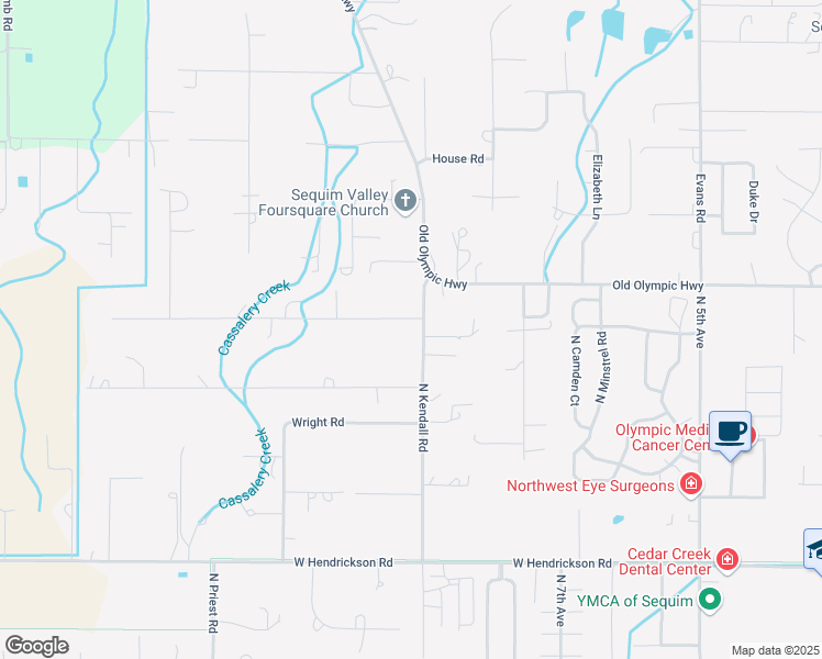 map of restaurants, bars, coffee shops, grocery stores, and more near 11 Stone Road in Sequim