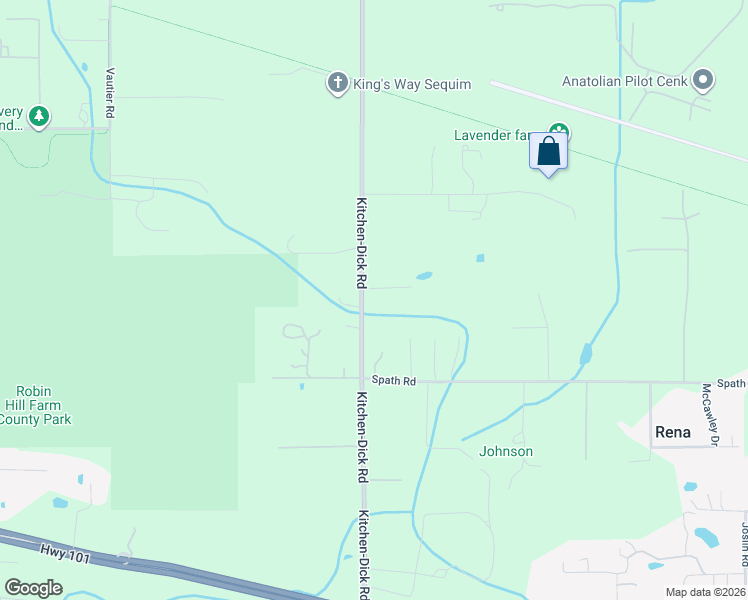 map of restaurants, bars, coffee shops, grocery stores, and more near 642 Kitchen-Dick Road in Sequim
