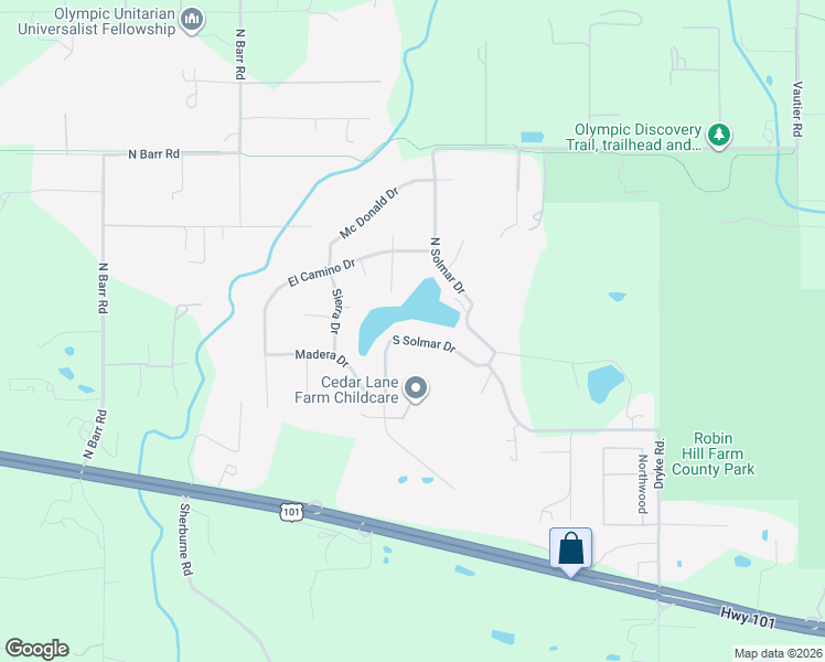 map of restaurants, bars, coffee shops, grocery stores, and more near 160 South Solmar Drive in Sequim