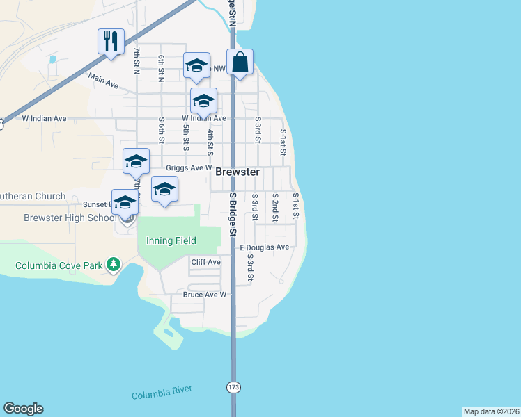 map of restaurants, bars, coffee shops, grocery stores, and more near 514 South 3rd Street in Brewster