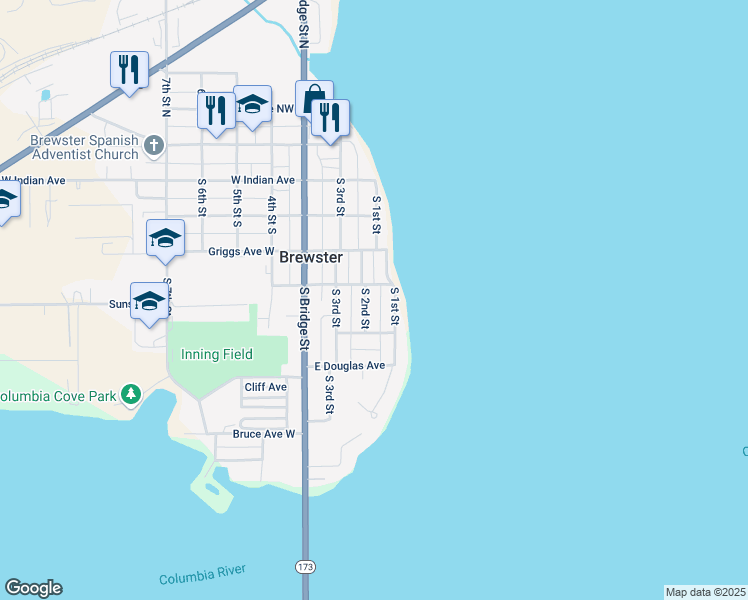 map of restaurants, bars, coffee shops, grocery stores, and more near 510 South 2nd Street in Brewster