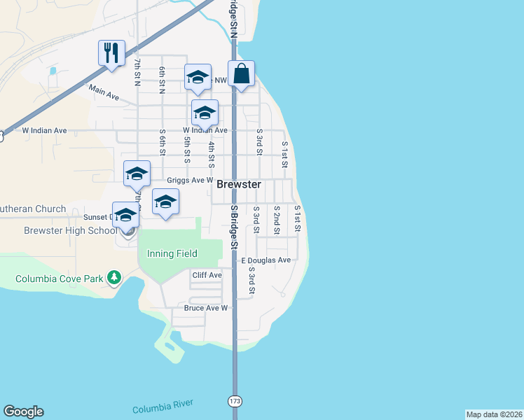 map of restaurants, bars, coffee shops, grocery stores, and more near 514 South 3rd Street in Brewster