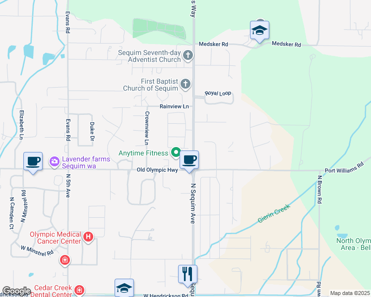 map of restaurants, bars, coffee shops, grocery stores, and more near 290 Choice Loop in Sequim