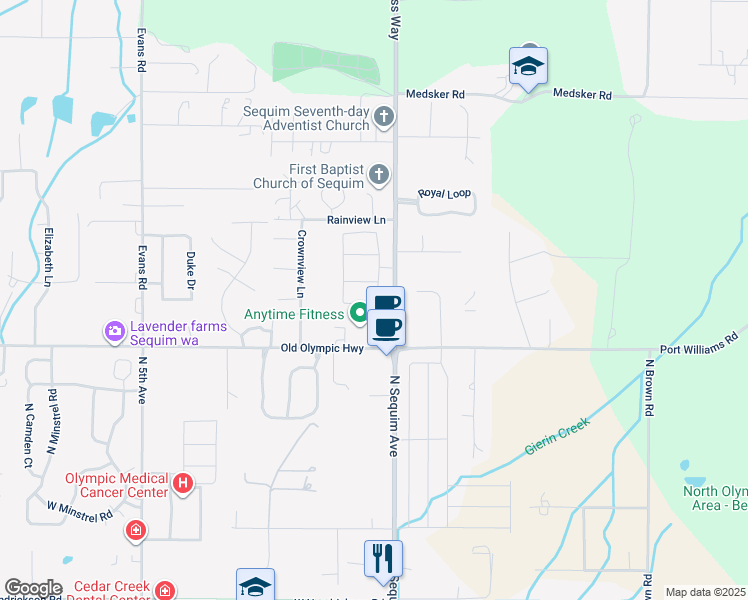 map of restaurants, bars, coffee shops, grocery stores, and more near 290 Choice Loop in Sequim