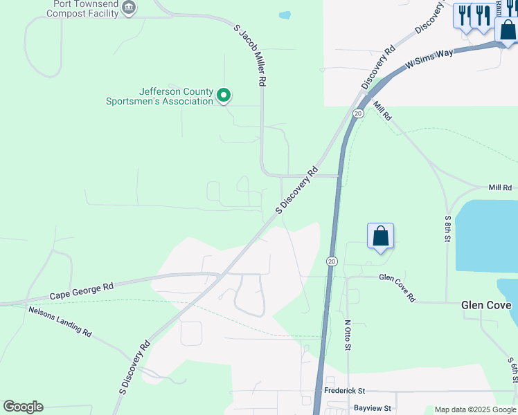 map of restaurants, bars, coffee shops, grocery stores, and more near 51 Arcadia Drive in Port Townsend
