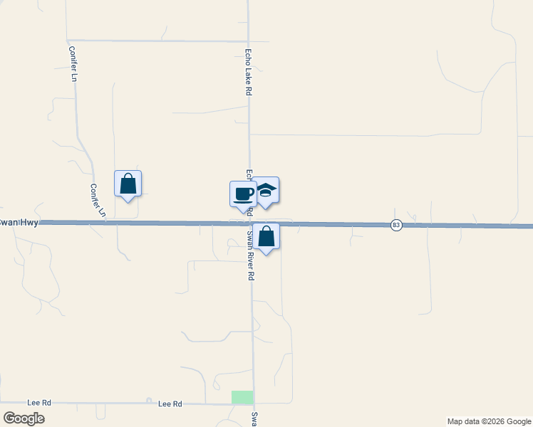 map of restaurants, bars, coffee shops, grocery stores, and more near 1205 Swan Highway in Bigfork