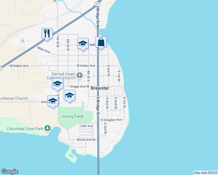 map of restaurants, bars, coffee shops, grocery stores, and more near 209 Griggs Avenue West in Brewster
