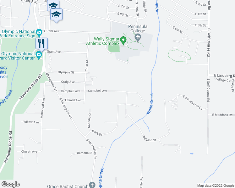 map of restaurants, bars, coffee shops, grocery stores, and more near 1326 Campbell Avenue in Port Angeles