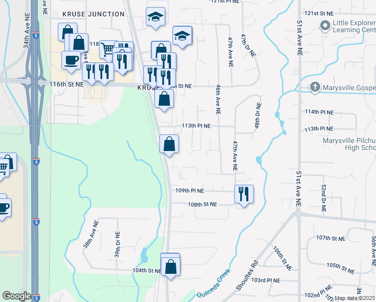 map of restaurants, bars, coffee shops, grocery stores, and more near 11115 State Avenue in Marysville