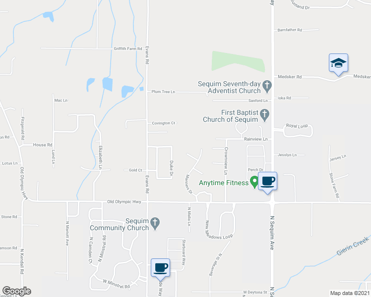 map of restaurants, bars, coffee shops, grocery stores, and more near 60 Heron Way in Sequim