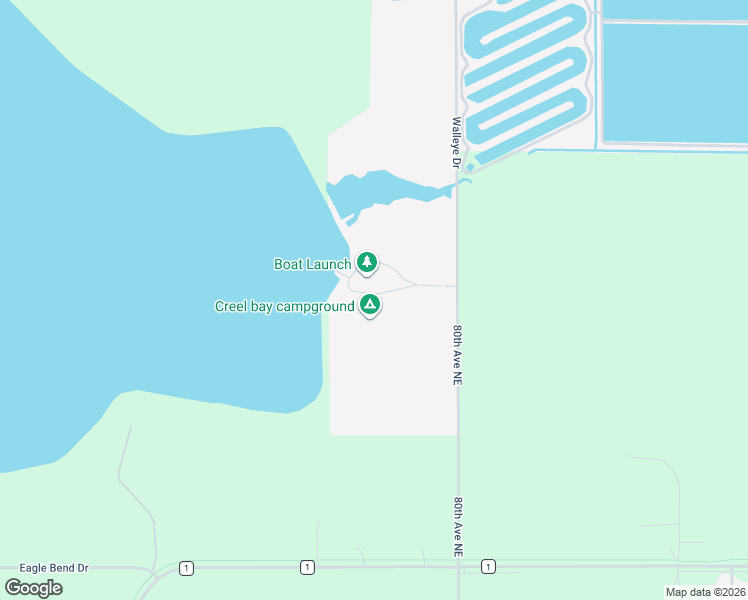 map of restaurants, bars, coffee shops, grocery stores, and more near 1225 Walleye Drive in Devils Lake