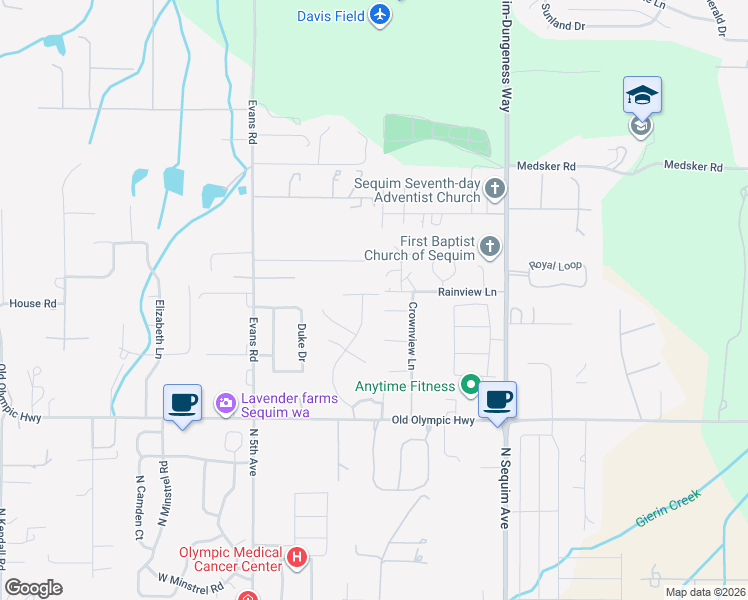 map of restaurants, bars, coffee shops, grocery stores, and more near 272 Mariners Drive in Sequim
