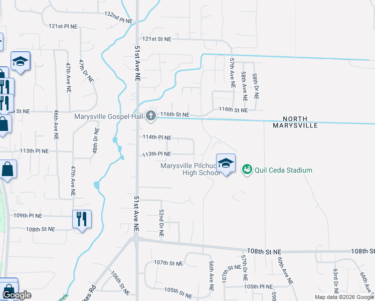 map of restaurants, bars, coffee shops, grocery stores, and more near 5329 113th Place Northeast in Marysville