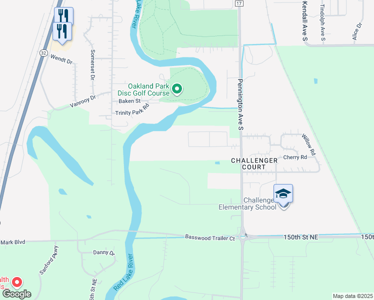 map of restaurants, bars, coffee shops, grocery stores, and more near 102 Challenger Drive East in Thief River Falls