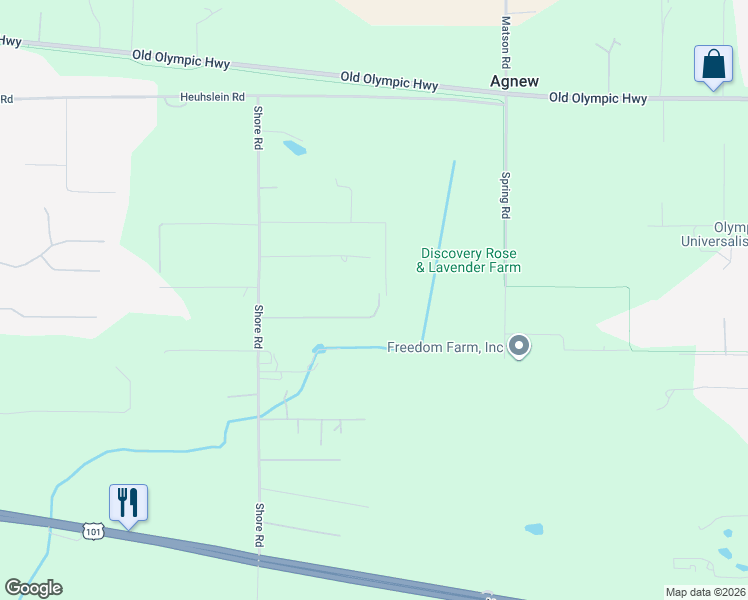 map of restaurants, bars, coffee shops, grocery stores, and more near 213 Roman Road in Port Angeles