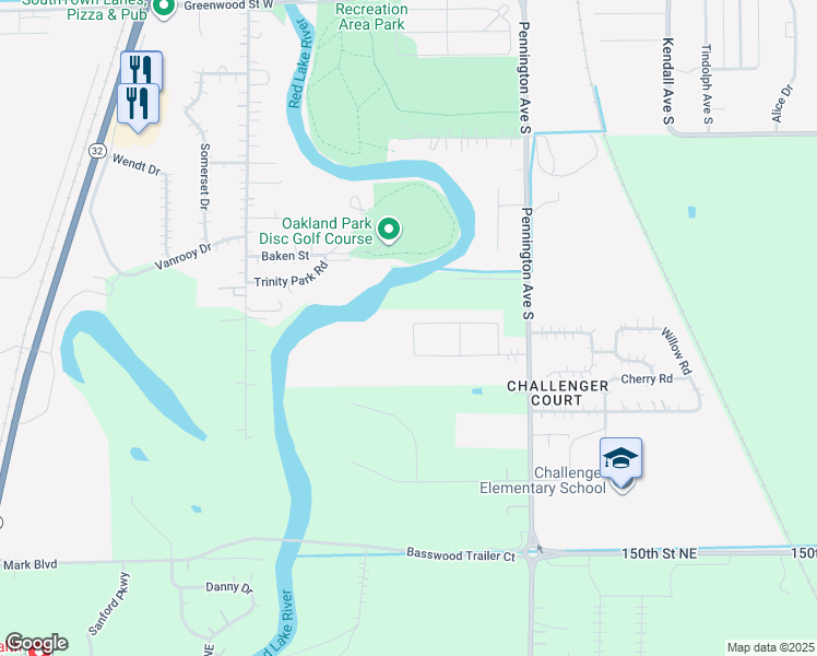 map of restaurants, bars, coffee shops, grocery stores, and more near 102 Challenger Drive East in Thief River Falls