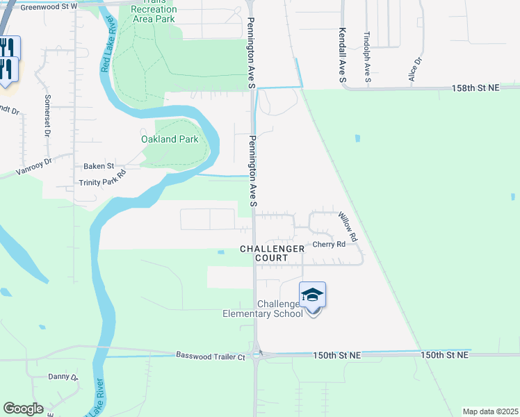 map of restaurants, bars, coffee shops, grocery stores, and more near 401 Hickory Road in Thief River Falls