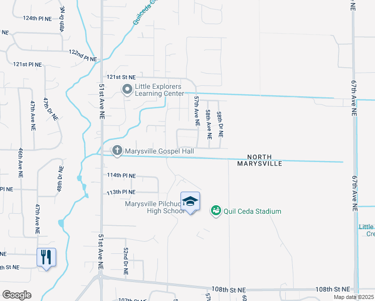 map of restaurants, bars, coffee shops, grocery stores, and more near 5612 116th Street Northeast in Marysville