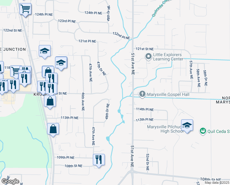 map of restaurants, bars, coffee shops, grocery stores, and more near 4821 115th Place Northeast in Marysville
