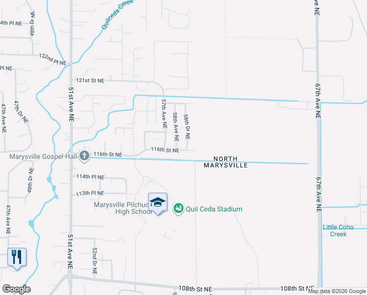 map of restaurants, bars, coffee shops, grocery stores, and more near 11624 58th Drive Northeast in Marysville