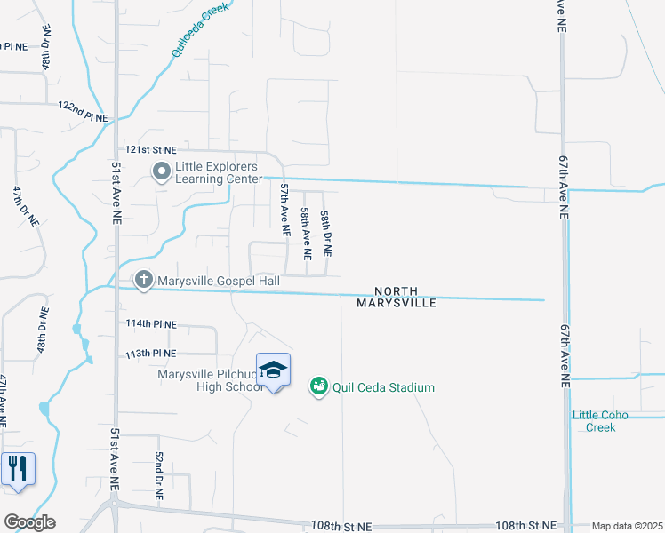 map of restaurants, bars, coffee shops, grocery stores, and more near 11629 58th Drive Northeast in Marysville