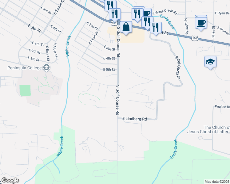 map of restaurants, bars, coffee shops, grocery stores, and more near 711 South Christman Place in Port Angeles