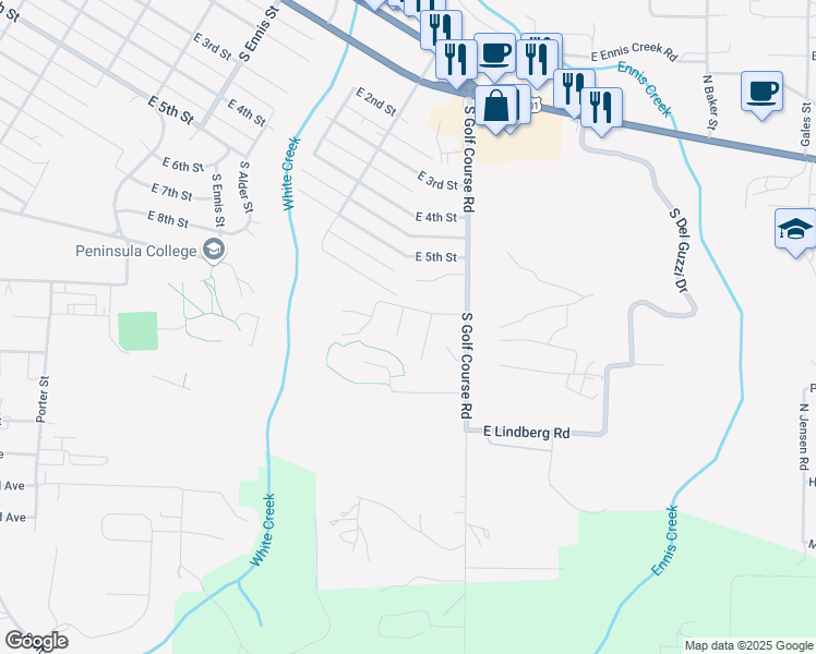 map of restaurants, bars, coffee shops, grocery stores, and more near 711 South Elizabeth Place in Port Angeles